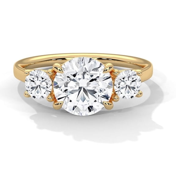 Three-Stone Round Cut Real Moissanite Engagement Ring in 14K Gold Plated Sterling Silver