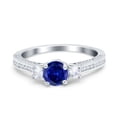 thumbnail image 1 of Three Stone Round Ring Blue Sapphire CZ 925 Sterling Silver Size 6, 1 of 7