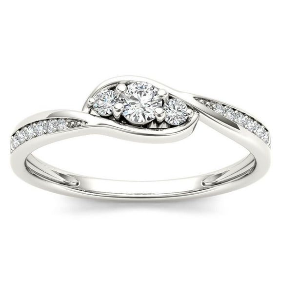 Three Stone Solitaire With Accents Diamond Ring 2.1 Ct Diamond 14K White Gold Over