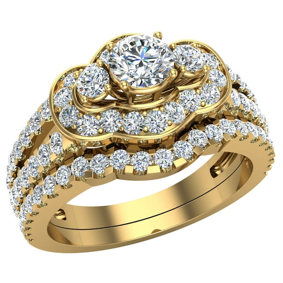 Three Stone Split Shank Wide look Anniversary Engagement Ring Set 14K Gold (G,SI)