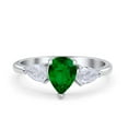 thumbnail image 1 of Three Stone Teardrop Pear Art Deco Green Emerald CZ Ring Band 925 Sterling Silver Size 5, 1 of 5