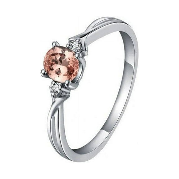 Three Stone Trilogy 1 Carat Morganite and Diamond Engagement Ring in 14k White Gold morganite and diamond engagement ring