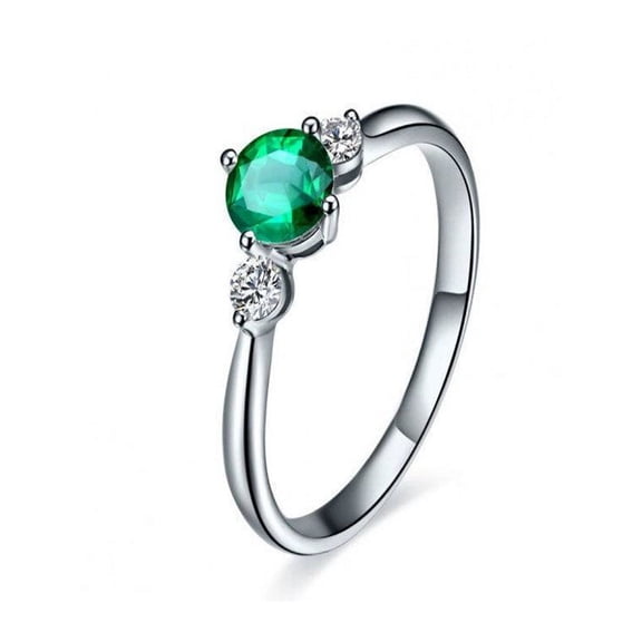 Three Stone Trilogy Half Carat Round Diamond Engagement Ring in 14k White Gold affordable emerald and diamond engagement ring