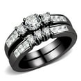thumbnail image 1 of Three-Stone Type Round CZ Black IP Stainless Steel Womens Wedding Ring Set - Size 6, 1 of 6