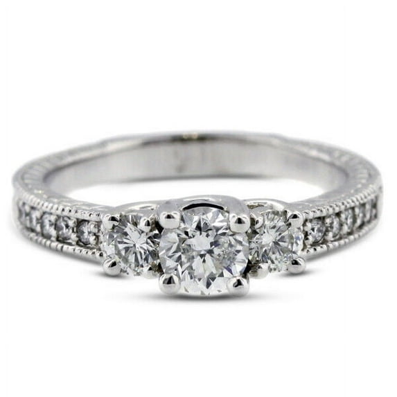 Three Stone Vintage Art Deco Ring 14K White Gold Over 2.1 Ct Simulated Diamond