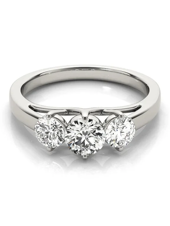 Three Stone Wedding Ring, Elegant Engagement Ring, 1.3 CT Round Brilliant Cut Simulated Diamond, Valentine Ring, 14K White Gold Plated, Anniversary Gifts For Her, Birthday Gift