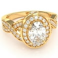 thumbnail image 1 of Three Stone White Topaz Diamond Peekaboo Halo Engagement Ring In 14k Yellow Gold, 1 of 6