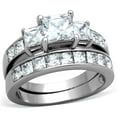 thumbnail image 1 of Three Stone type 6mm Princess cut CZ Women's Stainless Steel Engagement Ring Set - Size 6, 1 of 7
