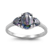 Three Stones Mystic Simulated Topaz Cubic Zirconia Ring Sterling Silver 925 Size 6