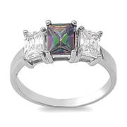 Three Stones Mystic Simulated Topaz Cubic Zirconia Ring Sterling Silver 925