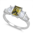 thumbnail image 1 of Three Stones Princess Center Simulated Peridot Cubic Zirconia Ring Sterling Silver 925, 1 of 3