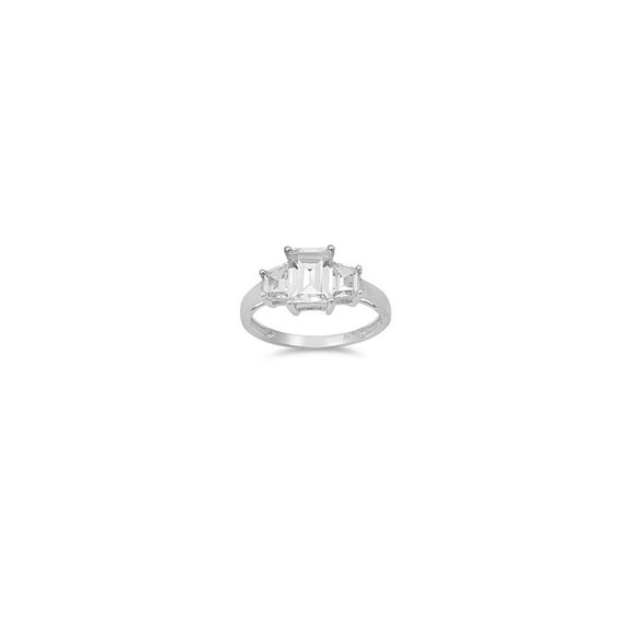 Three Stones Rectangular Cubic Zirconia Ring Sterling Silver 925