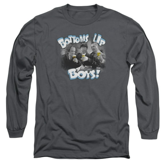Three Stooges Bottoms Up Long Sleeve Adult 18/1 T-Shirt Charcoal