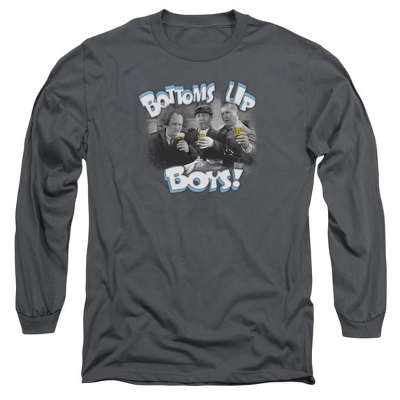 Three Stooges Bottoms Up Long Sleeve Adult 18/1 T-Shirt Charcoal
