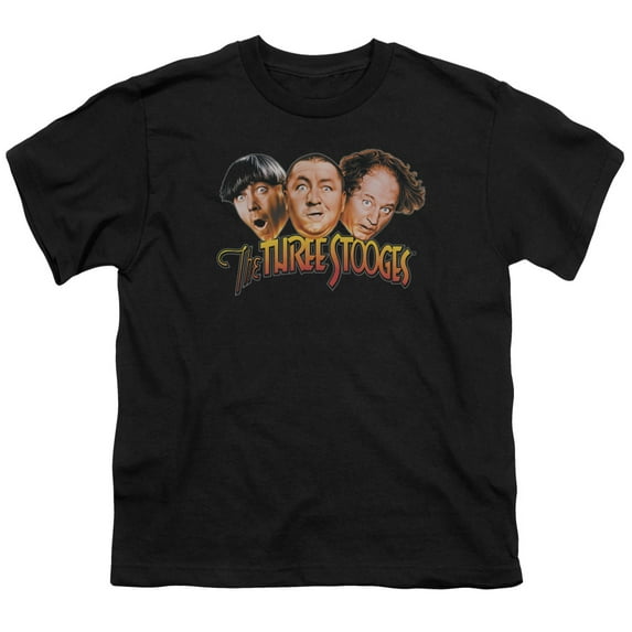Three Stooges Boys' Three Head Logo T-shirt Youth Medium Black