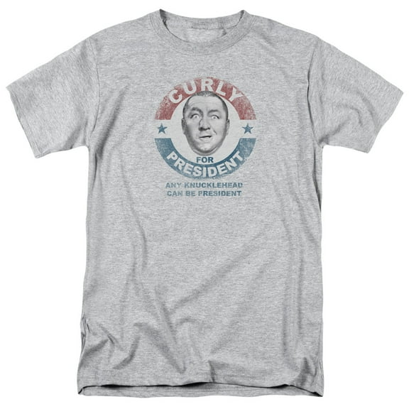 Trevco Sportswear TTS116C-AT-6 Three Stooges Curly for President Adult Regular Fit Short Sleeve T-Shirt, Athletic Heather - 3X