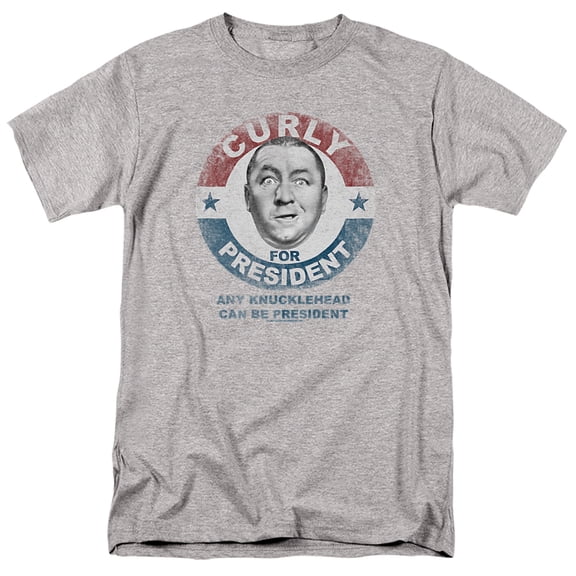 Three Stooges Curly For President Unisex Adult T Shirt, Athletic Heather, 6X-Large