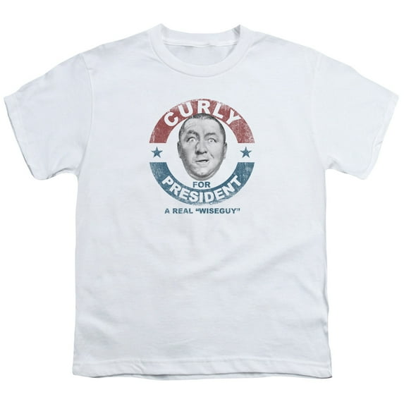 Trevco Sportswear TTS116B-YT-4 Three Stooges Curly for President Youth Short Sleeve T-Shirt, White - Extra Large