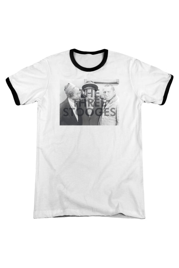 Three Stooges Cutoff Adult Ringer T-Shirt White Black