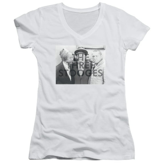 Three Stooges Cutoff Junior Women's T-Shirt V-Neck White