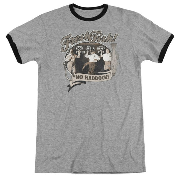 Three Stooges Fresh Fish Adult Ringer T-Shirt Heather Black