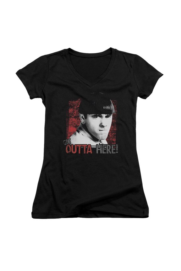 Three Stooges Get Outta Here Junior Women's T-Shirt V-Neck Black