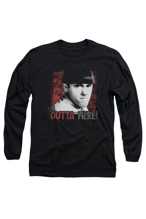 Three Stooges Get Outta Here Long Sleeve Adult 18/1 T-Shirt Black