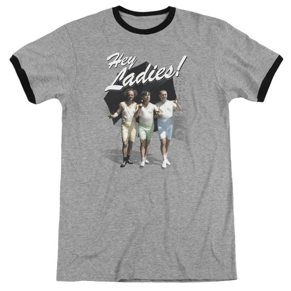 Three Stooges Hey Ladies Adult Ringer T-Shirt Heather Black