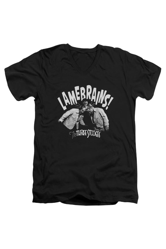 Three Stooges Lamebrains S/S Adult V-Neck 30/1 T-Shirt Black