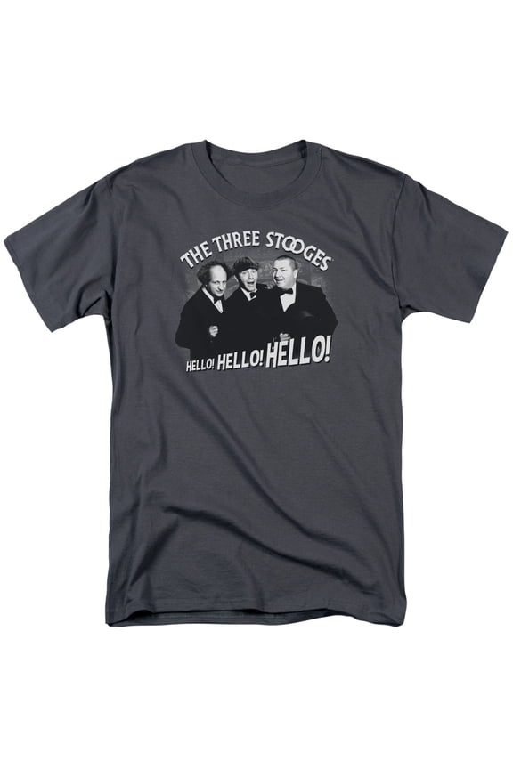 Three Stooges Men's  Hello Again T-shirt Charcoal