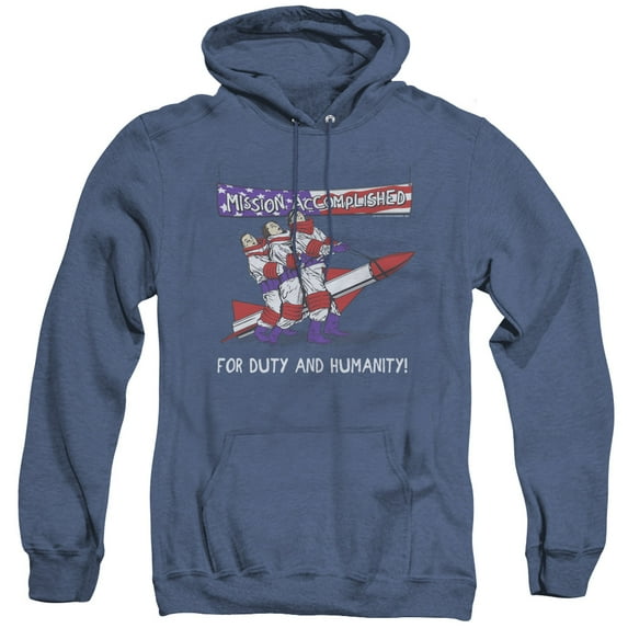 Three Stooges Mission Accomplished Adult Heather Hoodie Sweatshirt Royal Blue