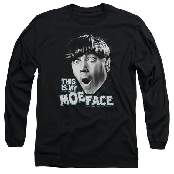 Three Stooges Moe Face Long Sleeve Adult 18/1 T-Shirt Black