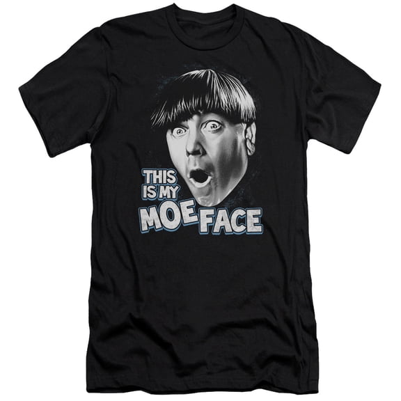 Three Stooges Moe Face Premium Canvas Adult Slim Fit 30/1 T-Shirt Black