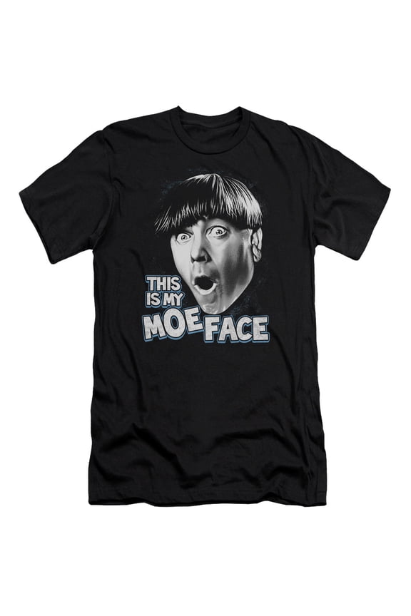 Three Stooges Moe Face Premium Canvas Adult Slim Fit 30/1 T-Shirt Black