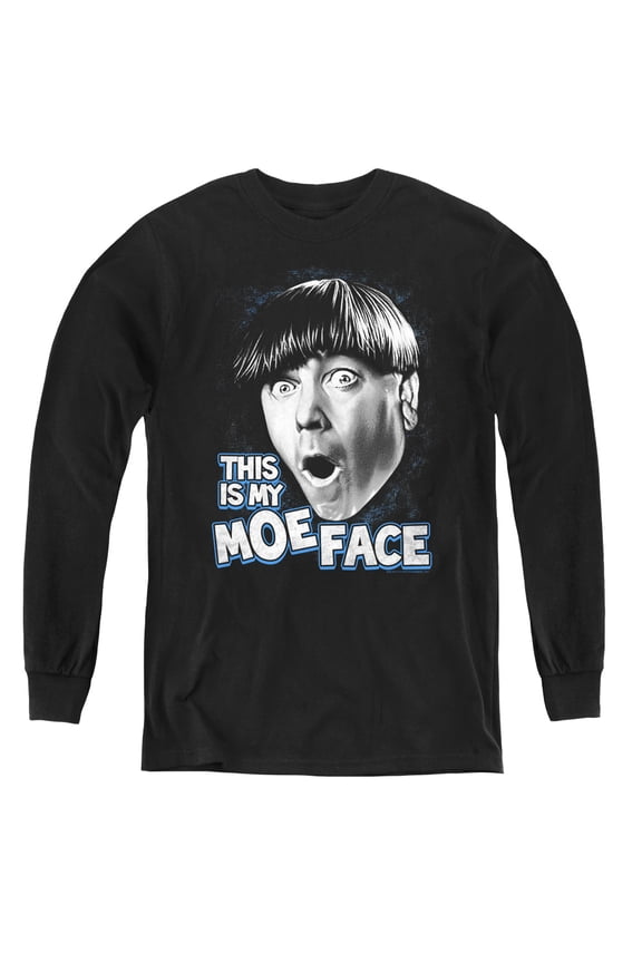 Three Stooges Moe Face Youth Long Sleeve Tee Black