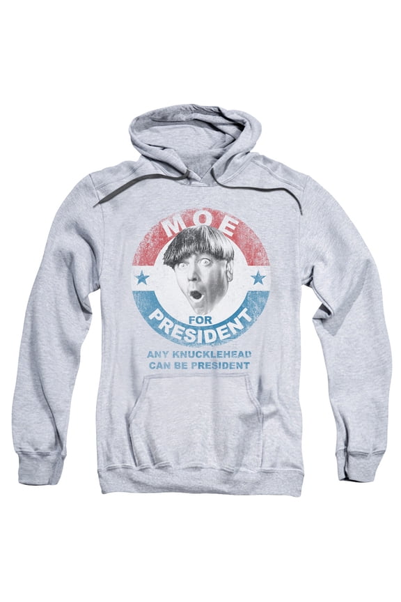 Three Stooges Moe For President Adult Pullover Hoodie Sweatshirt Athletic Heather