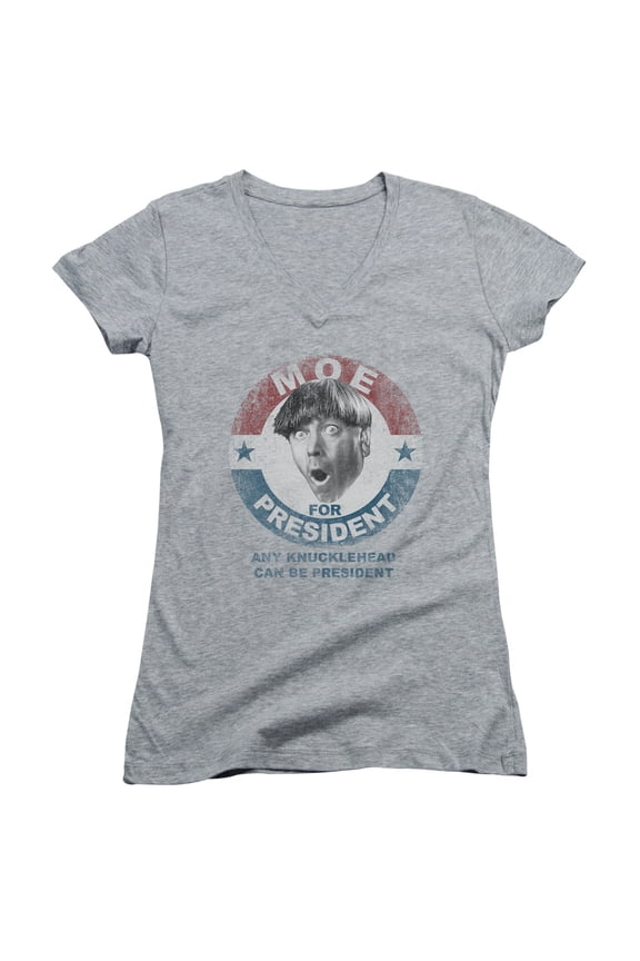 Three Stooges Moe For President Junior Women's T-Shirt V-Neck Athletic Heather