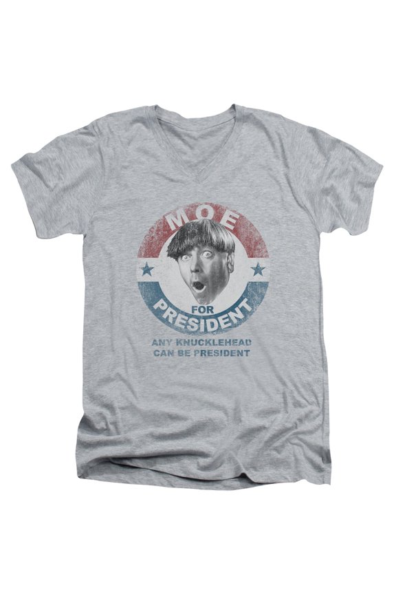Three Stooges Moe For President S/S Adult V-Neck Athletic Heather