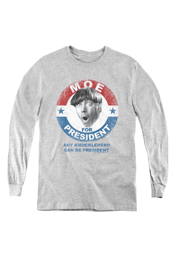 Three Stooges Moe For President Youth Long Sleeve Tee Athletic Heather