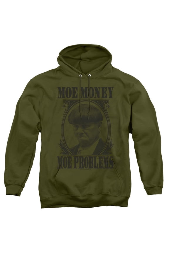 Three Stooges Moe Money Adult Pullover Hoodie Sweatshirt Military Green