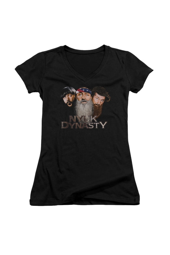 Three Stooges Nyuk Dynasty 2 Junior Women's T-Shirt V-Neck Black