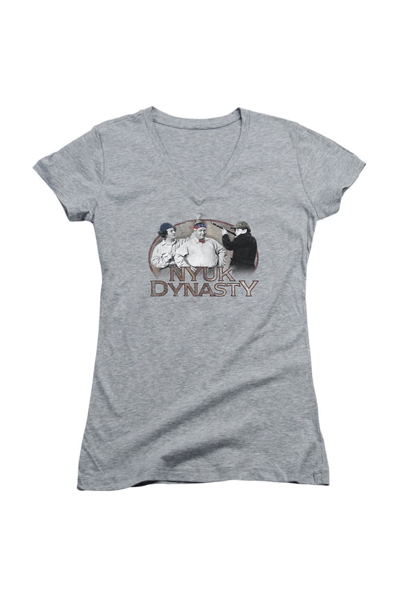 Three Stooges Nyuk Dynasty Junior Women's T-Shirt V-Neck Athletic Heather