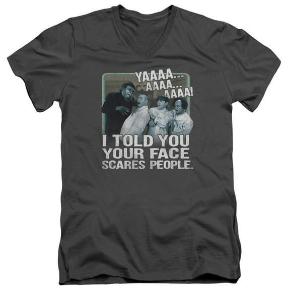 Three Stooges - Scares People - Slim Fit V Neck Shirt - Medium