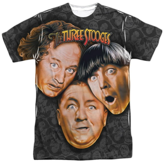 Three Stooges Slapstick Comedic Group Color Heads Adult Front Print T-Shirt