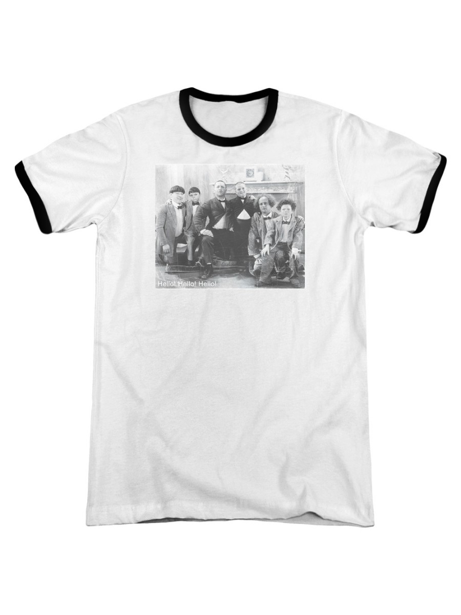 Three Stooges Slapstick Famous Comedy Group Hello Adult Ringer T-Shirt ...