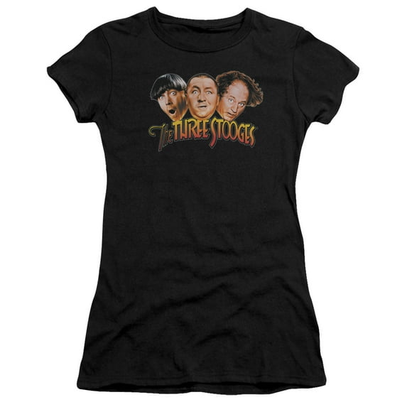 Three Stooges - Three Head Logo - Juniors Teen Girls Cap Sleeve Shirt - Large