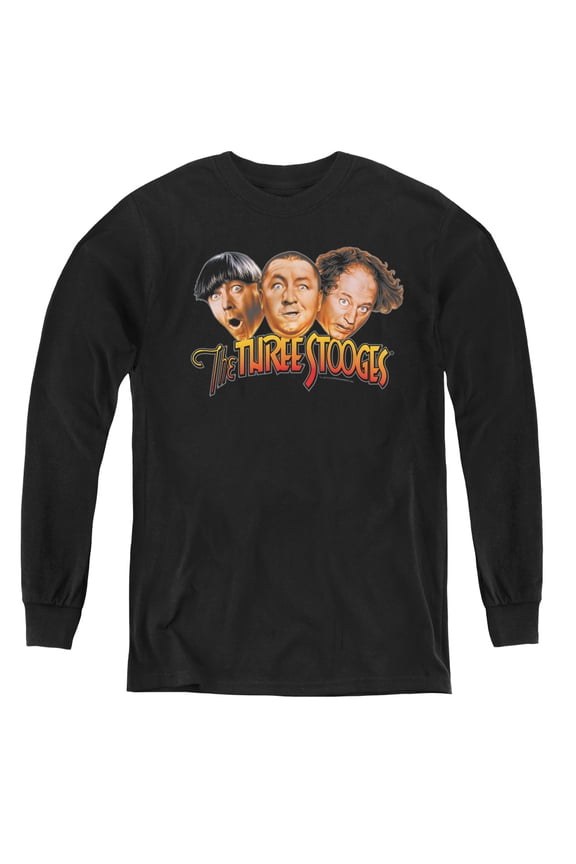 Three Stooges - Three Head Logo - Youth Long Sleeve Shirt - Large