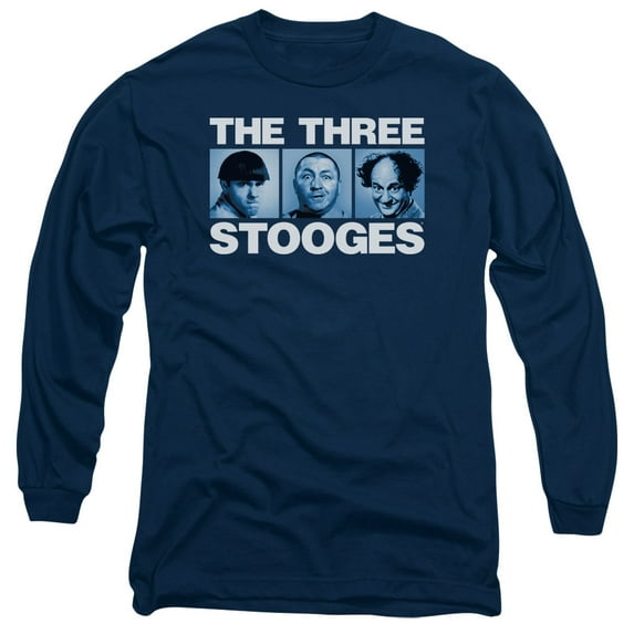 Three Stooges Three Squares Long Sleeve Adult 18/1 T-Shirt Navy