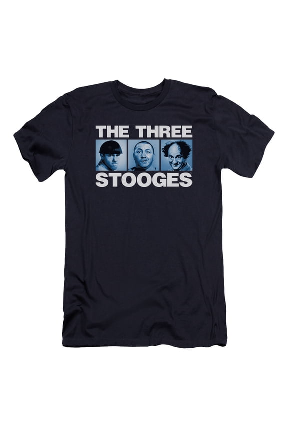 Three Stooges Three Squares Premium Canvas Adult Slim Fit 30/1 T-Shirt Navy