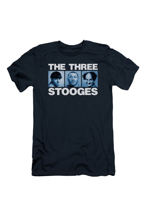 Three Stooges Three Squares S/S Adult 30/1 T-Shirt Navy